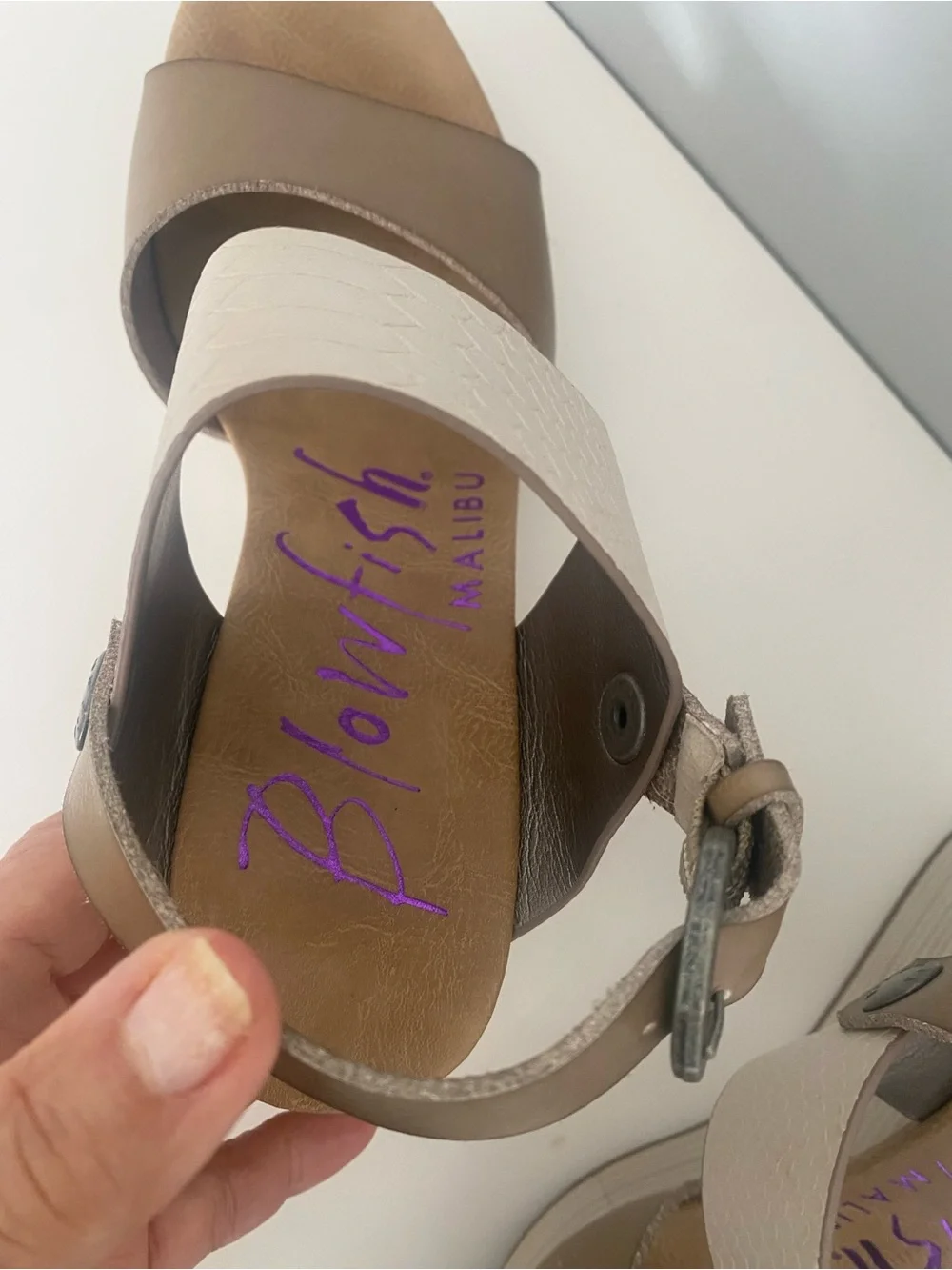 Wedge Sandals in Taupe and Cream - Comfortable Women's Summer Shoe